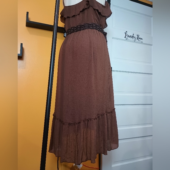 Rack 47 By Wrangler Brown Belted Spaghetti Strap Ruffle Dress Size XL - Picture 8 of 16